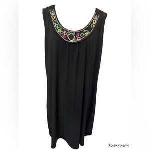 Choices Woman Black Sleeveless Dress Size 3X with Colorful Beading at Collar